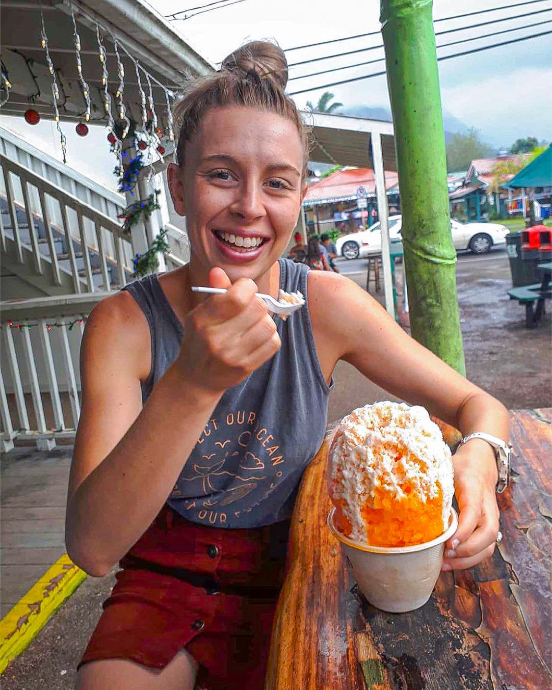 Lady in Hanalei with Shave Ice